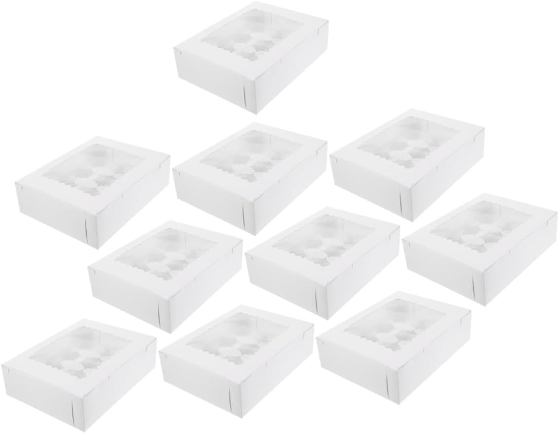10pcs Window Design Cupcake Carrier Paper Bakery Boxes with White Cardboard Insert for Muffins and Egg Tarts, Food Storage Packaging for Baking and Party Use