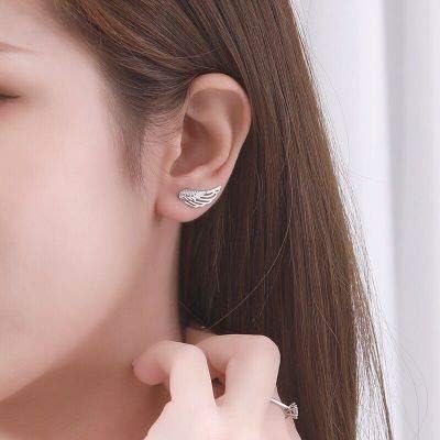 Angel Wings CZ Ear Climber Earrings S295 Sterling Silver Cuff Crawler Hook Studs for Women Girls, White,Gold,Silver,Black, 0.39 inches - Image 4