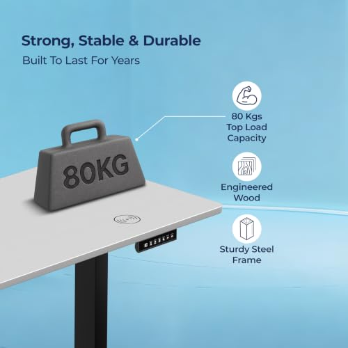 Image of The Sleep Company AeroPro Electric Height Adjustable Desk | Ergonomic WFH Table | 4 Memory Presets | Wireless Charging | 2 Yr Warranty | 1200x600 Top | Free Installation | White & Black