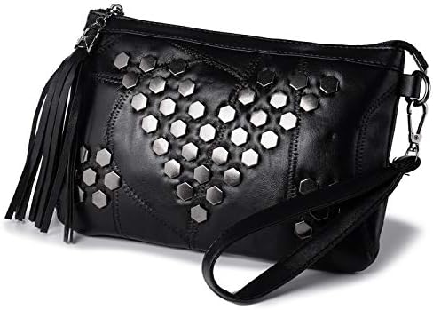 LaRechor Studded Small Crossbody Bag for Women Fringe Gothic Purse Black Wristlet Clutch