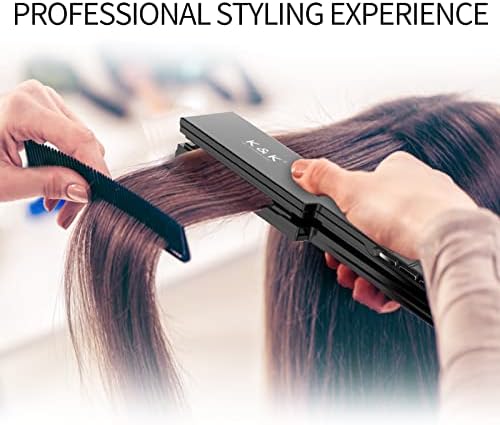 K&K Nano Hair Straighteners Wide Plates, Adavance Ceramic Coated Plates Digital Display Ultra-Fast Heat Up 80-230 °C Auto Safety Shut Off Plancha De Pelo Dual Voltage UK Plug, for Thick Hair