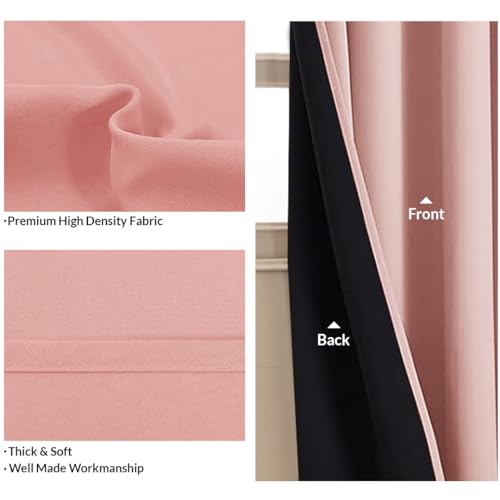 Image of HOMEMONDE Blackout Curtains Customize - Heavy Polyester 90% Room Darkening Curtains with Black Backing, Room Privacy and Top Style Rod Pocket Panels - (Pack of 2, Pink)
