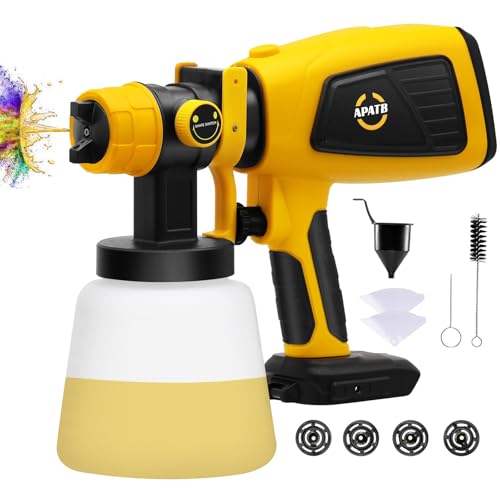 Cordless Paint Sprayer for Dewalt 20V MAX Battery, HVLP Spray Paint Gun with Brushless Motor and 4 Copper Nozzles & 3 Spray Patterns (Battery Not Included)