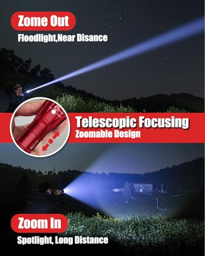Image of Victoper LED Flashlight 2 Pack Red, Bright Tactical Torch High Lumens 5 Modes, Waterproof Zoomable Flash Light for Outdoor, Birthday Gifts for Men, Dorm Room Hiking Camping Essentials Gear for Guys