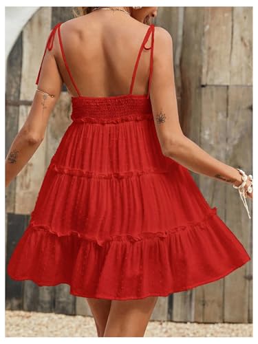 Image of MakeMeChic Women's Boho Mini Dress Summer Vacation Sundress Dots Sleeveless Cami Country Short Dress
