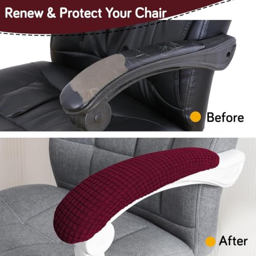 Image of HOKIPO 210gsm Jacquard Water Repellent Armrest Covers for Office Chair (Elastic Style), 1 Pair, Burgundy (NEW-AR-5931-BRGN)