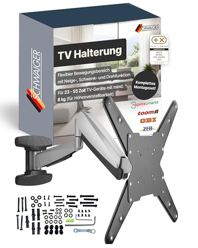 SCHWAIGER TV-Wandhalter Full Motion 1 I 23-55 Zoll Fernseherhalterung I neigbar, schwenkbar, drehbar & höhenverstellbar I Montageset für Flachbildschirme I TV-Halterung mit integrierter Kabelführung