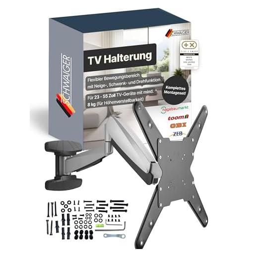 SCHWAIGER TV-Wandhalter Full Motion 1 I 23-55 Zoll Fernseherhalterung I neigbar, schwenkbar, drehbar & höhenverstellbar I Montageset für Flachbildschirme I TV-Halterung mit integrierter Kabelführung
