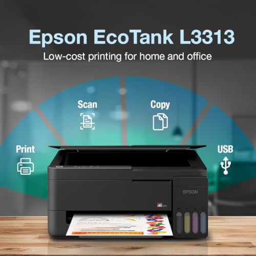 Image of Epson EcoTank L3313 (New Launch) InkTank A4 Colour Printer, Scanner, Copier for Home & Office, 5760x1440dpi Resolution, Low Printing Cost at just 9 Paise per Black Print and 33 Paise per Colour Print