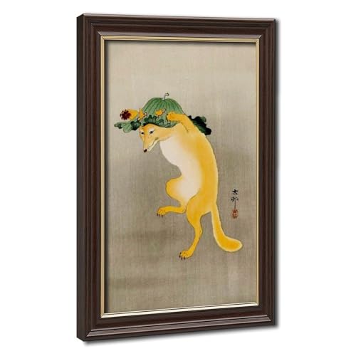 Toile renard dansant Ohara Koson poster art japonais deco murale salon moderne chambre 50x76cm