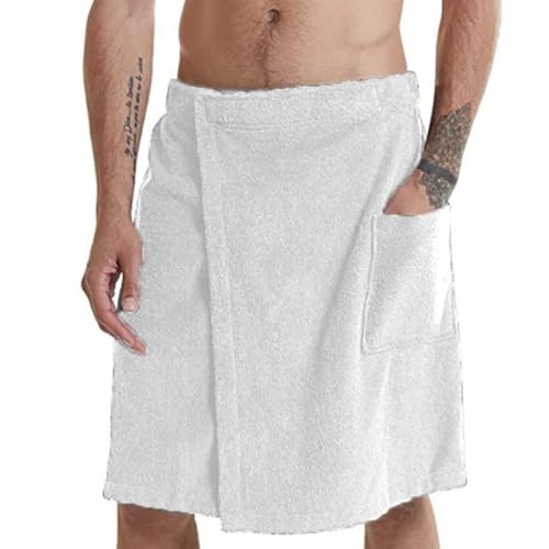 Men Shorts Bathrobe Sleep Bottoms Microfiber Pajamas Short Towel Pants Side Split Bathrobe Culottes Soft (Color : White, Size : Medium)