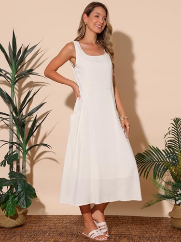 Image of Seta T Women's Linen Dresses Summer Sleeveless Sundress Casual Loose Flowy Midi Tank Beach Dress