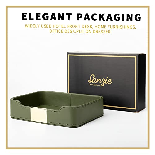 SANZIE Luxury Leather Tray Desktop Storage Catchall Organizer Decorative Tray for Entryway Table to hold Jewelry Watch Cosmetics Keys Phone Wallet Home & Office Accessories (Metal Glided, Green) - Image 2