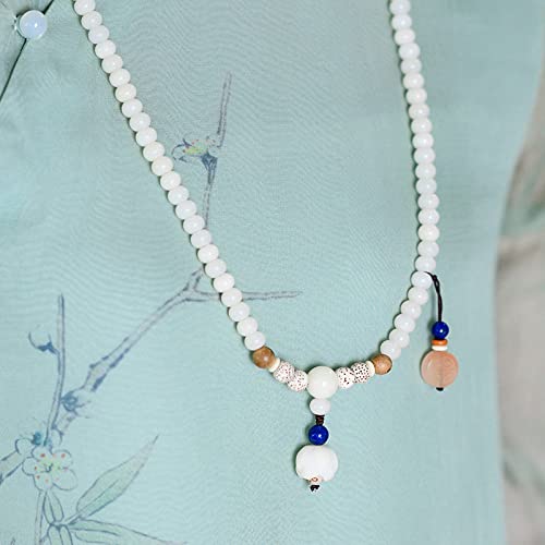 Bracelet extensible naturel Bodhi Jade Blanc 108 Bouddha perles