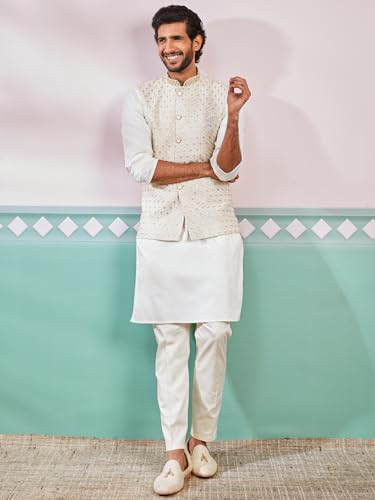Image of VASTRAMAY Men's Embroidered Nehru Jacket - Festive Ethnic Waistcoat for Festive, Wedding, Party & Traditional Occasion Outfit