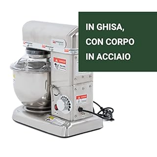 Ristoattrezzature Planetaria Impastatrice Professionale Monofase - Capacità 5 lt (Capacità Farina 500g, Capacità Impasto 2 kg) - Giri Motore 0-302 Rpm, Potenza 0.5 kW