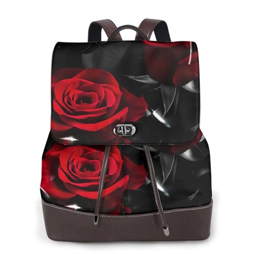 Sac à dos en cuir pour femme imprimé Rose Rouge chic