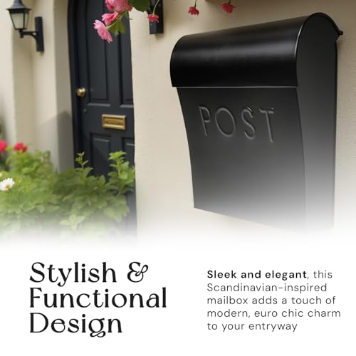 NACH Vicki Style Black Wall Mount Mailbox, Made from Heavy Duty Galvanized Metal, Waterproof & Rust-Resistant, Secure Mails & Package Storage, 12.5 x 11 x 4.5 Inches