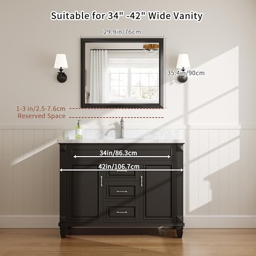 Image of 30x36 Inch Black Framed Bathroom Mirrors for Over Sink | Wall Mirrors for Bathroom Sink, Bathroom Vanity Mirror, Rectangle Farmhouse Mirror, Bedroom, Living Room, Entryway