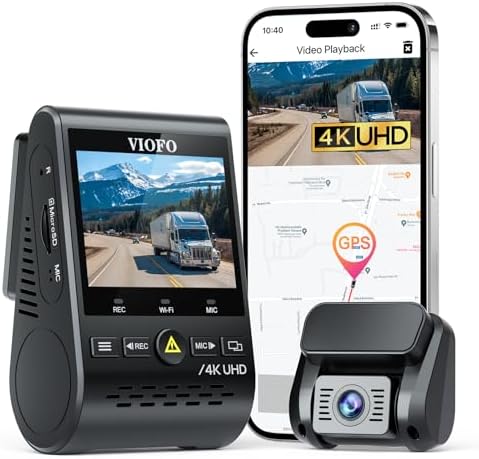 VIOFO A129 Pro Duo 4K Dual Dash Cam 3840 x 2160P Ultra HD 4K Front and 1080P Rear Car WiFi Dash Camera 8MP Image Sensor GPS Buffered Parking Mode G-Sensor Motion Detection WDR Loop Recording
