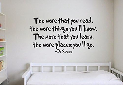 Dr Seuss wall decal vinyl sticker quote bedroom wall the more you read the more youll learn the more you know the more places youll go childrens books kids book inspiration al quote dr suess soos sous animals reading learning (pink, 40" Wide x 22" Tall)