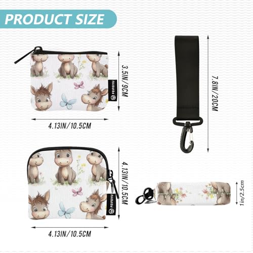 Cute Funny Donkey White Women's Change Wallet Card Cases Thin Flat Women's Money Organizers with Zipper Pocket for Ladies Girls 2 Packs4