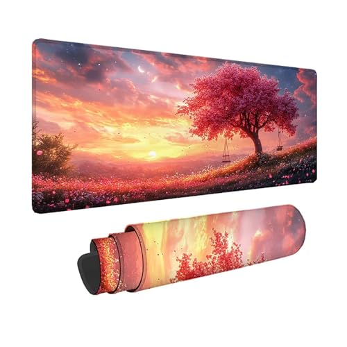 Tapis de souris fleur de cerisier XXL 150x80cm imperméable avec bords cousus pour bureau
