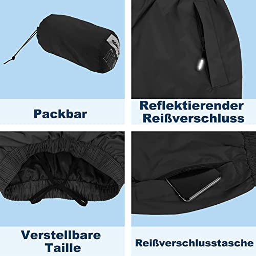 Outdoor Ventures Damen Regenhose Wasserdicht Atmungsaktiv Gefüttert Überziehhose - Winddicht Packbar Hose Leichte Softshellhose zum Wandern Fahrrad Schwarz 36