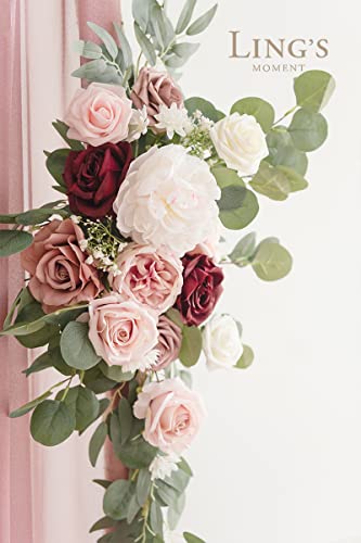 Ling's Moment Wedding Arch Flowers With Drapes Kit (Pack Of 5) - 2Pcs Artificial Flower Arrangement With 3Pcs Drapes For Ceremony Arbor And Reception Backdrop Decoration #TOP3