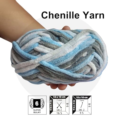 Image of VCR Sky Tri-Color, 100 Grams Hank, 60 Meters Length, Premium Polyester Ball for Crochet and Knitting, Pack of 1 Yarn, Soft and Bulky Fur Suitable for DIY