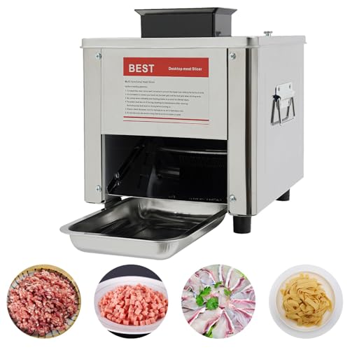 850W Electric Meat Cutter Machine 10mm 330 lbs/h Commercial Meat Cutting Machine Stainless Steel Meat Slicer for Slicing, Dicing, and Shredding Boneless Meat Fish Soft Vegetables, 310r/min, 110V