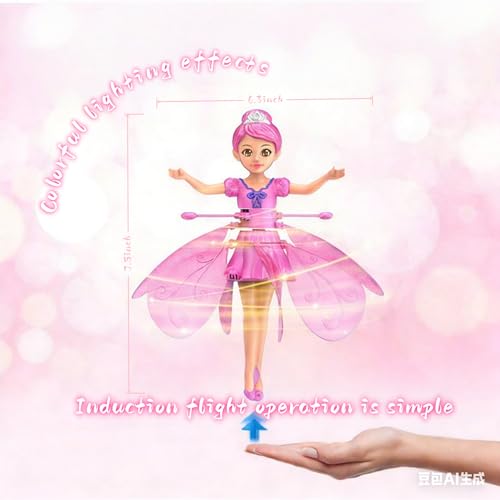 HENRYZH Remote Control Flying Doll Hand Gesture Sensing Flying Device Dancing Robot Princess with Crystal Wings 360 ° Free Rotating Robot Toy (Pink) - Thumbnail 3