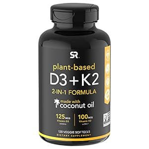 Sports Research Vitamin D3 + K2 with 5000iu of Plant-Based D3 & 100mcg of Vitamin K2 as MK-7 | Non-GMO Verified & Vegan…