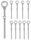 QWORK 3/8'x6' Stainless Steel Shoulder Eye Bolts – 10 Pack Machine Thread Set with Nuts for Metal Frame, Rigging & Cable Mounting