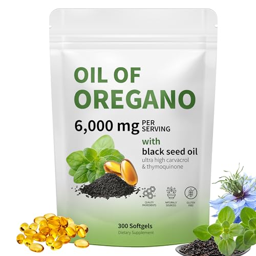 RTQSU Oil of Oregano with Black Seed Oil - Oil of Oregano Capsules, Aceite de Orégano Capsulas, Immune Support, Non-GMO, Gluten Free, 300 Softgels