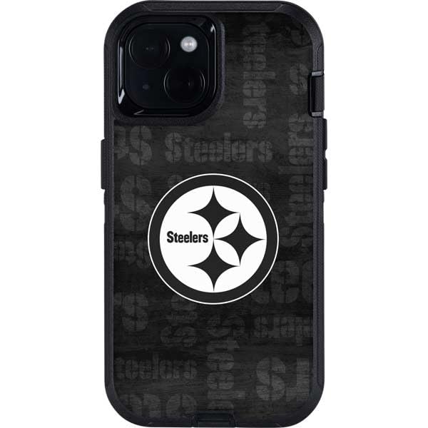 Skinit Decal Phone Skin Compatible with OtterBox Defender iPhone 13 - Officially Licensed NFL Pittsburgh Steelers Black & White Design