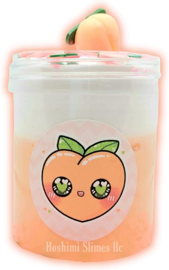 Peaches & Cream Butter Slime for Kids Ages 8+ – 4oz Scented Handmade Slime with Peach Charm & Glitter | Soft, Stretchy, Non-Sticky Sensory Toy - Hoshimi Slimes