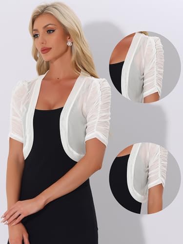 Image of Allegra K Casual Short Sleeve Mesh Sheer Shrug for Women Open Front Cropped Cardigan Bolero