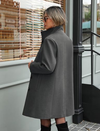 RITOSTA Mantel Damen Wintermantel Lang Winterjacke Klassischem Wintercoat Revers Übergangsjacke Knielang Trenchcoat Elegant Jacke Herbst Winter Outwear mit Knopf(Dunkelgrau,L)