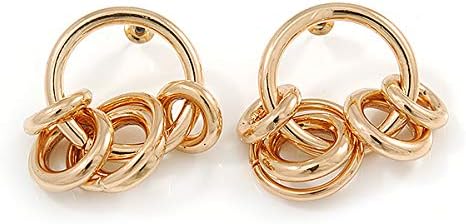Small Hoop with Multi Ring Earrings/Gold Tone Metal/ 40mm Drop - Image 5