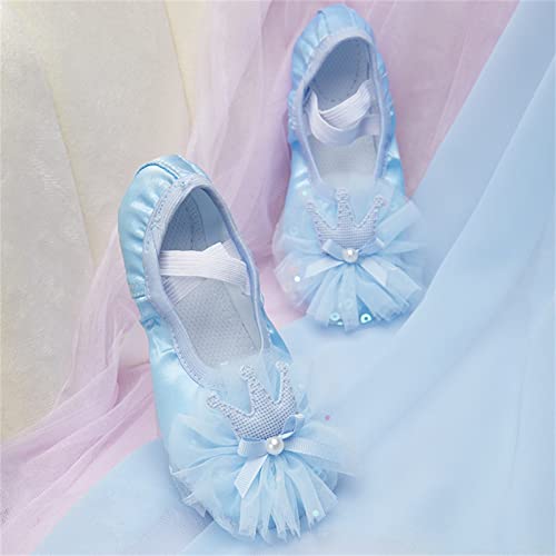 Leather Ballet Shoes Toddler Girls Ballet Slippers with Bow No-Tie Baby Dance Shoes Non-Slip Yoga Shoes (Blue, 13 Little Child)2