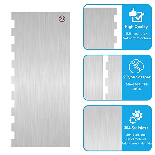 Cake Scraper Smoother Cake Decorating Supplies Kit 9 Inch Metal Bench Scraper for Baking Buttercream Smoother for Cakes Stainless Steel Frosting Cake Comb Edge Side Jagged Comb for Cream Cake - Thumbnail 3