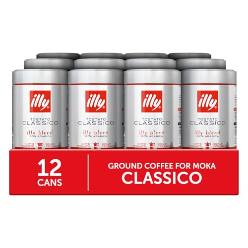 Image of illy Ground Moka Coffee, Classico Medium Roast, 8.8oz, 12 Pack