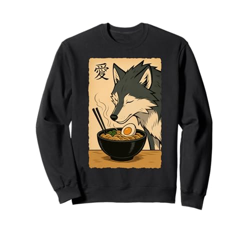 Funny Wolf Ramen Graphic Tee Arte japonés Kawaii Anime Wolf Sudadera