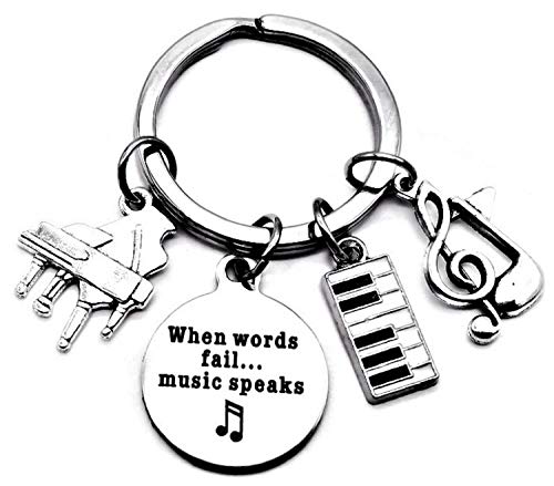 Piano Keychain Piano Teacher Gift Music Keychain Music Teacher Gift Music Note Musical Instrument Piano Keyboard Charm Music Student Gift When Words Fail Music Speaks Key Ring