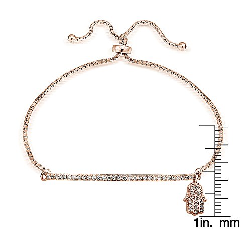 Image of Hoops & Loops Sterling Silver Cubic Zirconia Hamsa & Bar Adjustable Pull String Bracelet