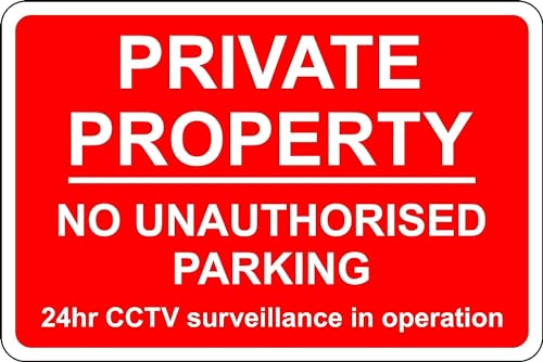 Image of Private property no unauthorised parking 24 hour CCTV surveillance in operation sign - 1.2mm Rigid plastic 400mm x 300mm Case (Pack of 2)