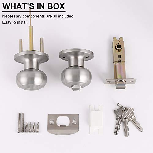 Knobonly 2 Pack Stainless Steel Flat Ball Door Knob Brushed Nickel Finish (Key Alike Entry Door Handles) #TOP6