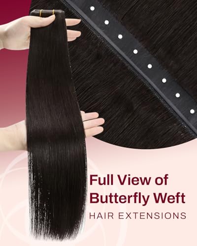 Image of Moresoo Butterfly Weft Hair Extensions Human Hair, Invisible Genius Weft, #2 Dark Brown 16 Inch 50g, Add Volume, OVO PU Hole, Straight Soft Remy Hair, Simple Installation
