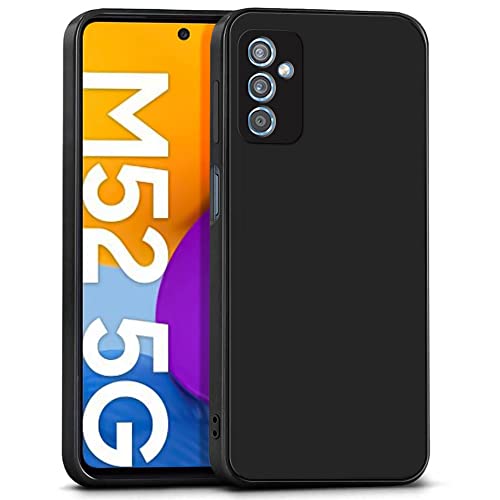 Image of WOW IMAGINE Ultra Slim Soft Rubberised Back Cover Case for Samsung Galaxy M52 5G | Inner Velvet Fabric Lining | Matte Silicone Flexible Camera Protection Back Case - Black